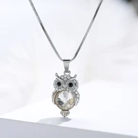 vintage owl necklace for woman gold silvery snake chain big clear crystal animal pendant necklaces fashion party jewelry 2021
