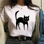 Новинка, Лидер продаж, повседневная женская футболка с принтом кавайных мультяшных персонажей, летняя рубашка с коротким рукавом и изображением милого черного кота