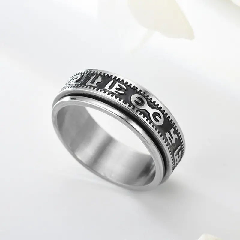 

Spinning Spinner Ring For Men Women Anxiety Fidget Rings Stainless Steel Moon Star Roman Numerals Chain Rotating Ring 2021