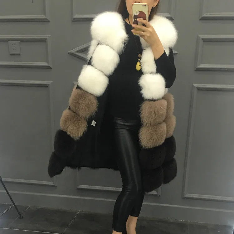 

Chic Fashion Fur Vest for Women Splice Color Long Fur Waistcoat 2019 Winter Fur Gilet Fur Jacket New