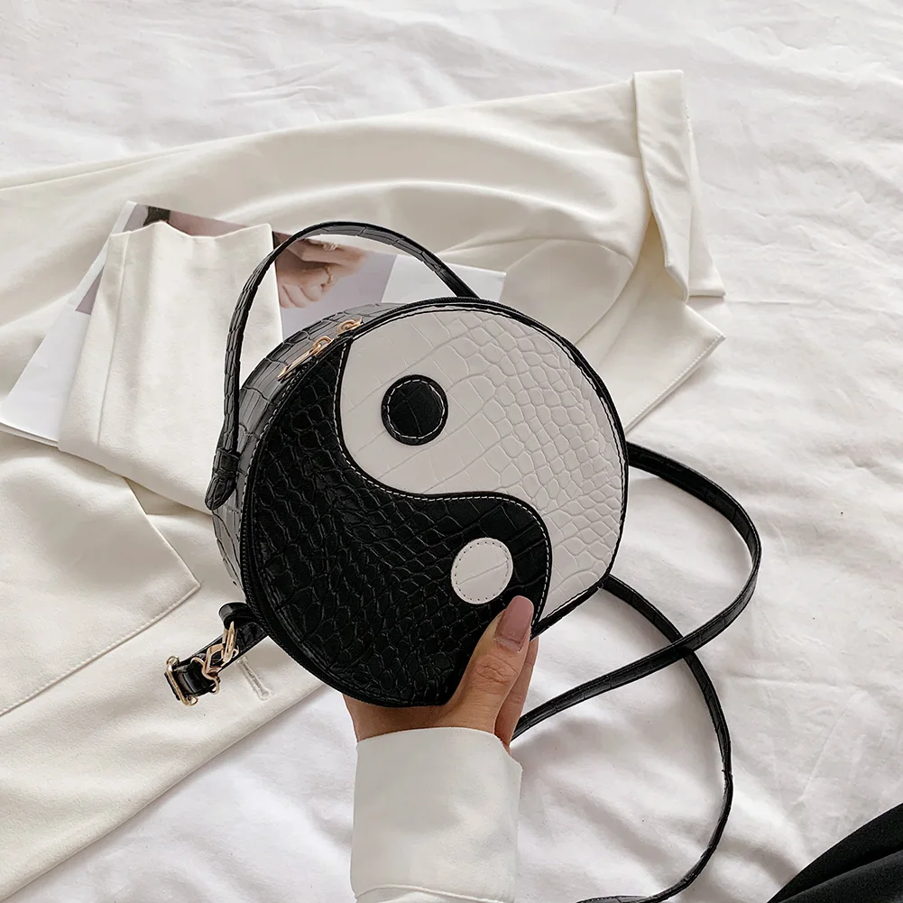 

Fashion Alligator Pattern Women Crossbody Bag PU Leather Tai Chi Round Small Messenger Handbags Casual Ladies Mini Shoulder Bags