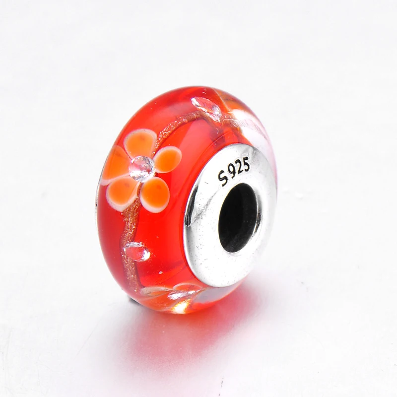 Новинка настоящий 925 пробы серебряный золотой зыбучий песок цветок красные