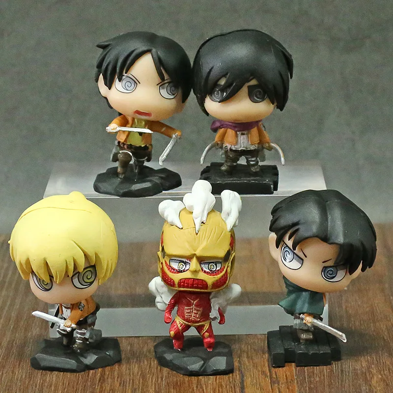 

Attack on Titan Eren Mikasa Armin Rivaille Colossal Titan Boxed Mini PVC Figures Toys 5pcs/set
