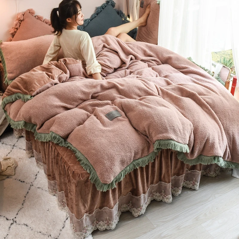 

Bed Skirt Coral Fleece 4-piece Set Thickened Winter Warm Double-sided Flannel Quilt Cover Flannel Crystal Cashmere Cashmere Girl