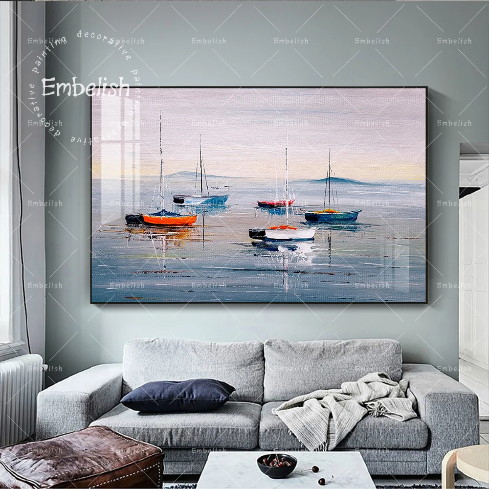 

1 Pieces Boat On The Sea Landscape HD Canvas Oil Paintings For Living Room Modern Home Decor Wall Art Pictures Artworks