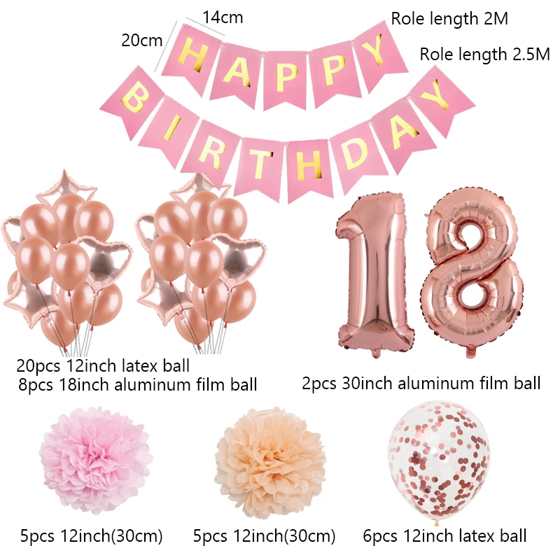 

47pcs/set Happy Birthday Letter Banner Rose Gold Number Balloons Baby Shower Birthday Party Decorations Boy Girl Kids Favors