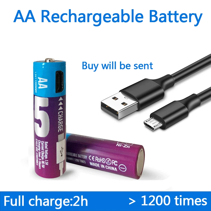 100% оригинальная новая батарея 1 5 в AA 1200 циклов перезаряжаемая USB Ni-Zn Быстрая