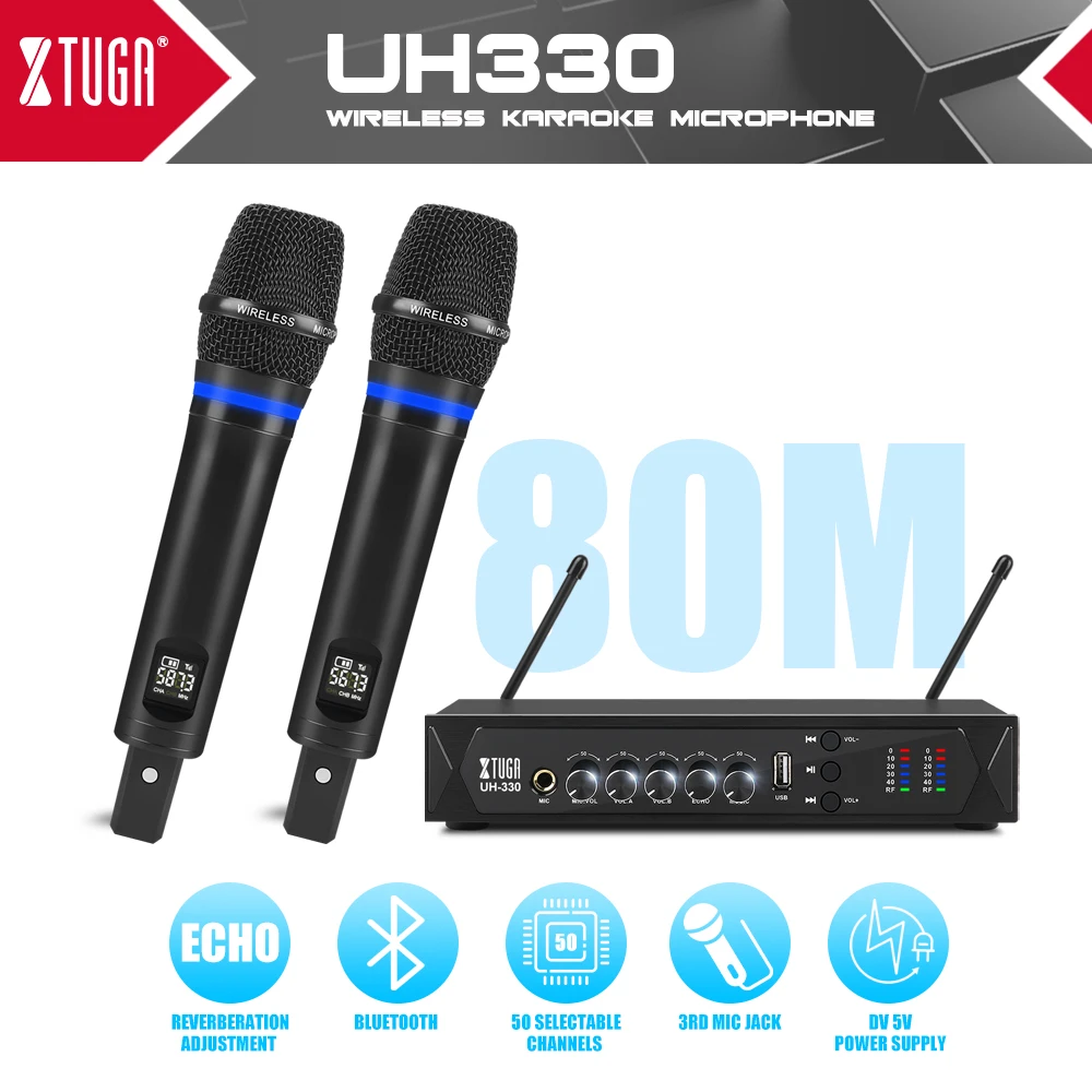 XTUGA UH330 перезаряжаемый беспроводной ручной микрофон с эффектом эха Bluetooth