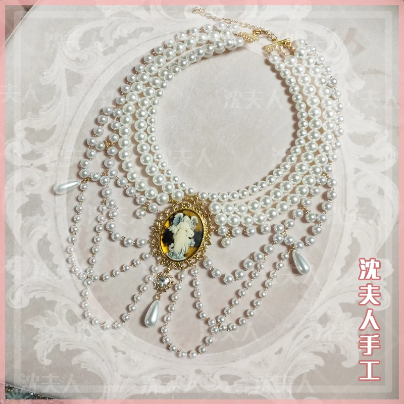 

Palace Style Collarbone Chain Lolita Wedding Baroque white Pearl water-drop beauty portrait Tea Party Necklace Handmade Props
