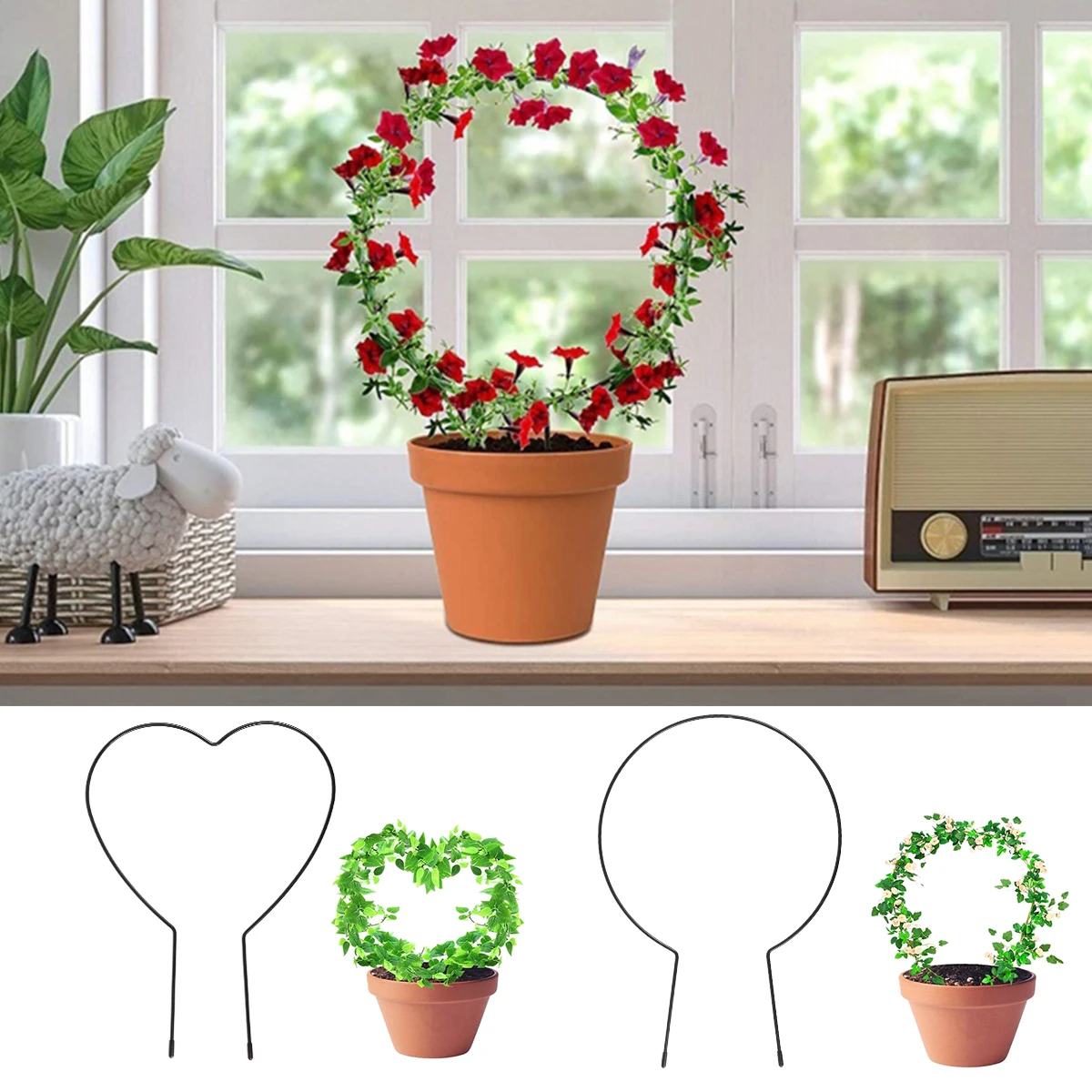 

2Pcs Metal Garden Trellis for Plant Climbing 13" Decorative Potted Plant Support Stake Iron Climbing Plant Stand with Holder