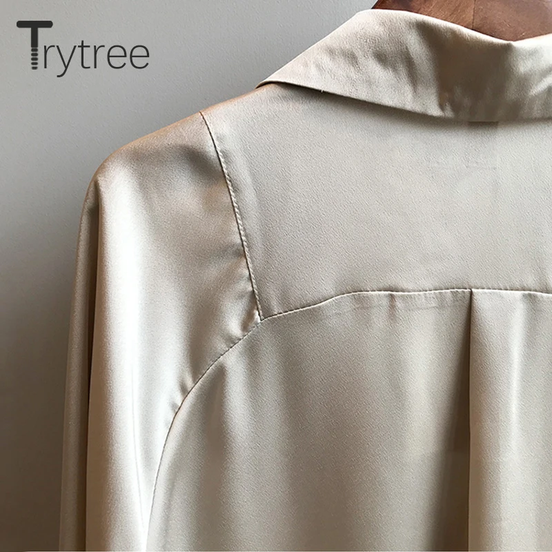 Ttytree/осенние блузки женские повседневные рубашки с отложным воротником и