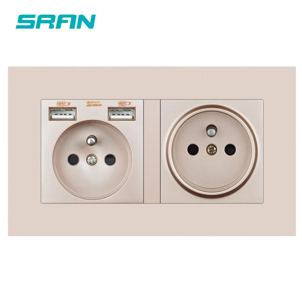 SRAN French настенная розетка стандарта ЕС с 2 портами usb для зарядки скрытый мягкий