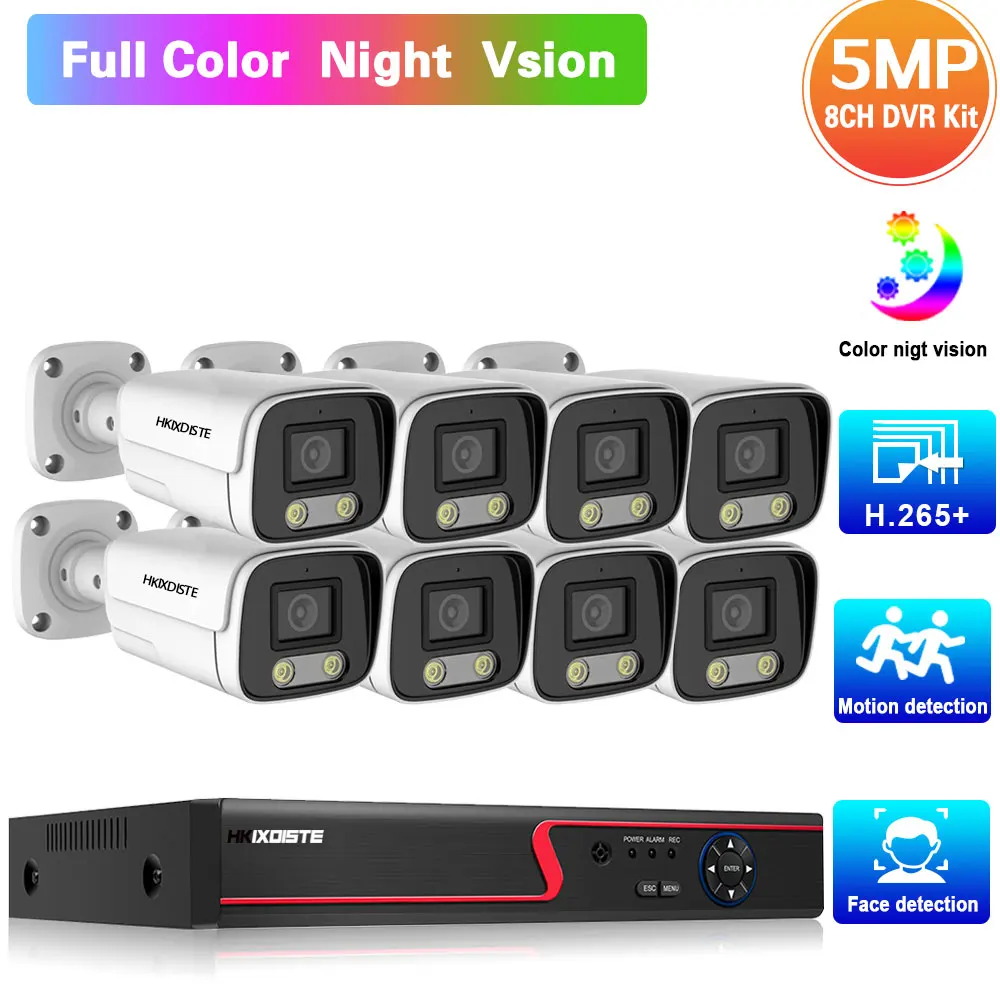 

8Channel DVR Security Camera System Set 5MP Outdoor Full Color Night Vision CCTV Video Surveillance Camera Sytem Kit 8CH DVR Kit