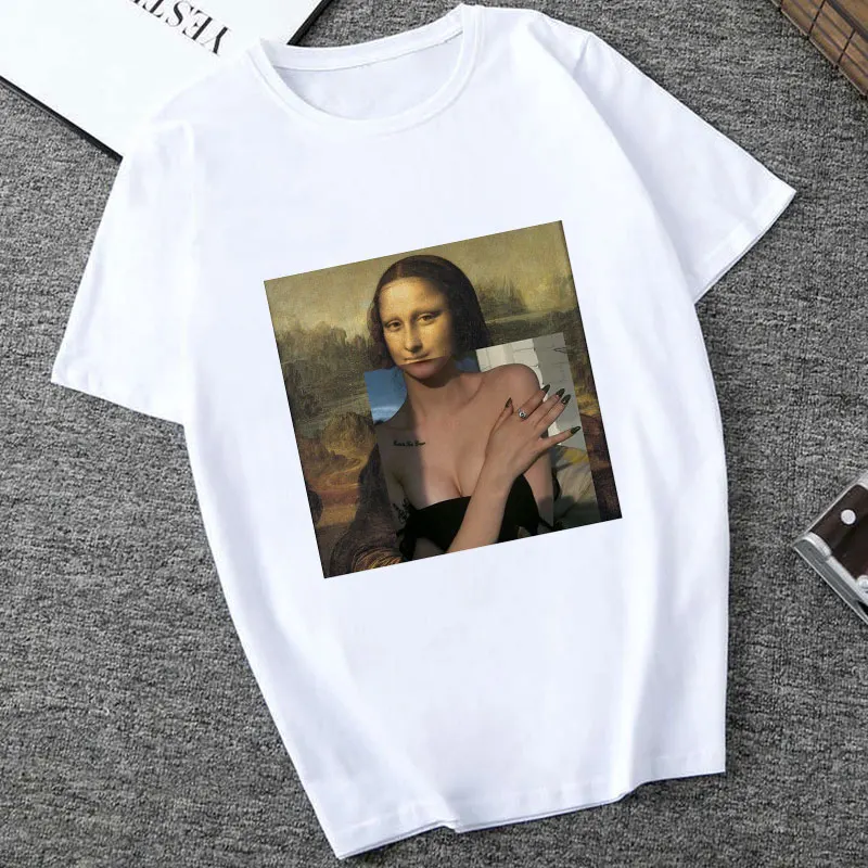 2448 Mona Lisa Spoof персональные футболки женские модные футболки Harajuku летние с коротким рукавом и круглым вырезом белые Топы Рубашки Camiseta Femina - Цвет: 2448