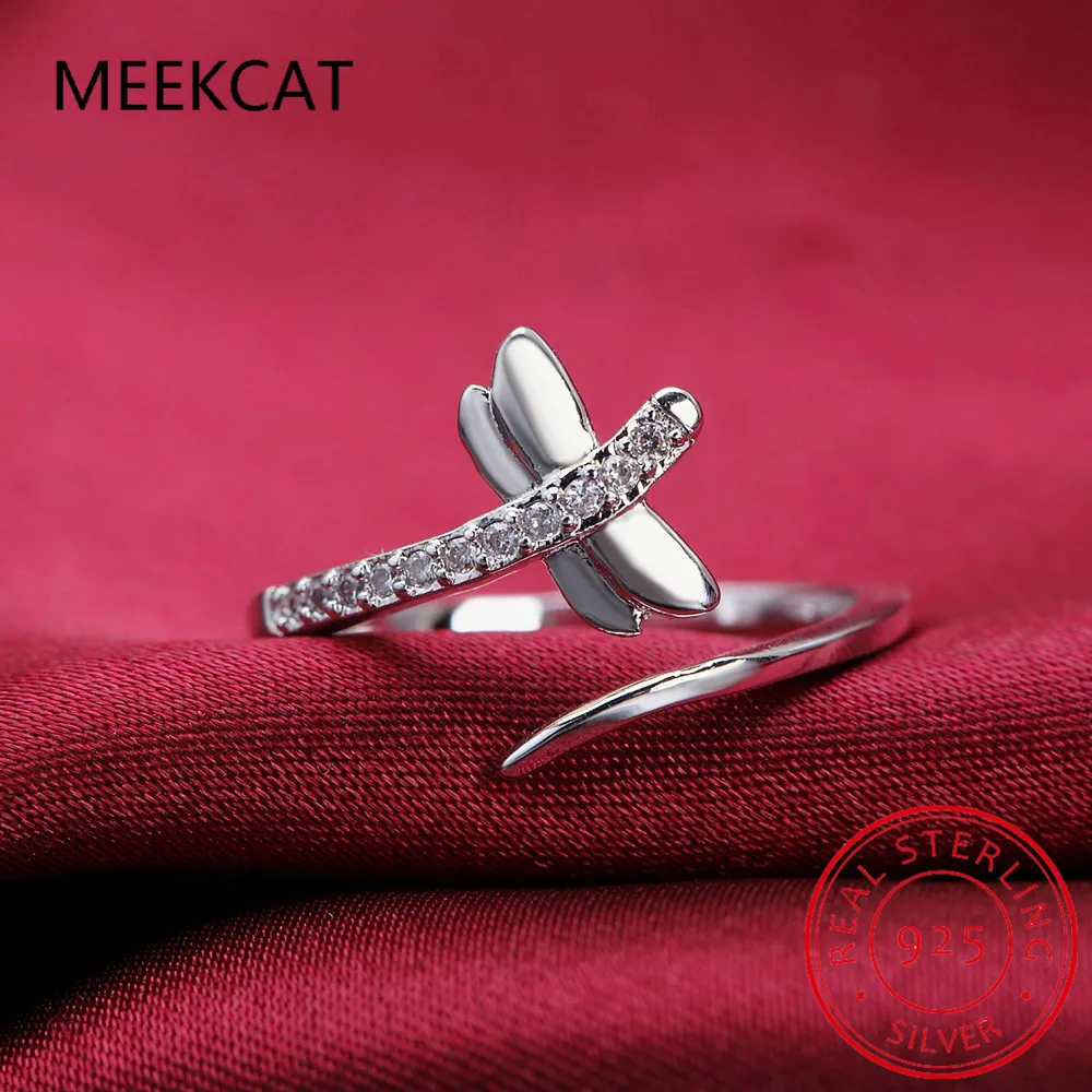 

2020 Retro Antique Crystal Dragonfly Finger Ring Real 925 Sterling Silver Thumb Rings for Women Ladies Fashion Bohemian Jewelry