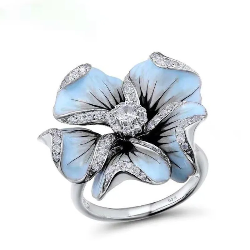 Женское Винтажное кольцо с голубым цветком и цирконием аксессуар для кольца