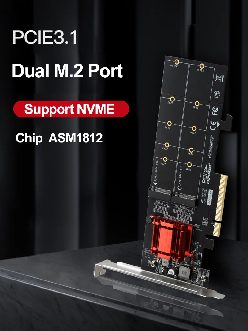 pcie 31 x8 чип asm1812 до 2 портов m 2 nvme ssd адаптер