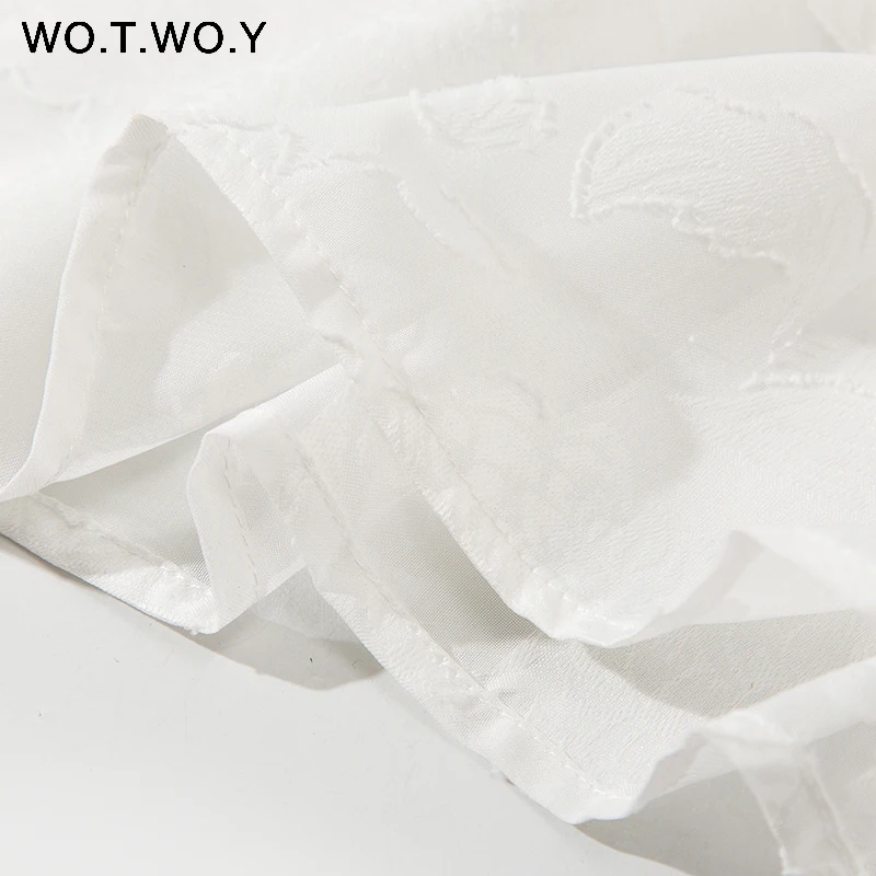 Женская блузка с длинным рукавом WOTWOY белая сетчатая вырезами на лето 2020|Блузки| |