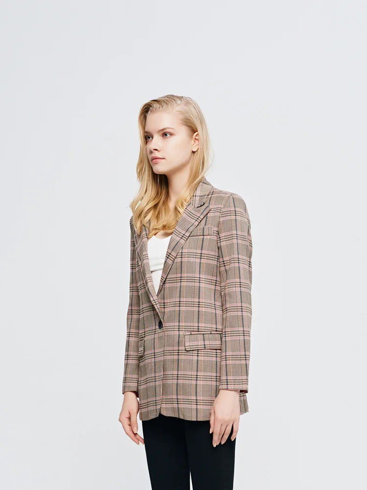 Autumn Winter New Women's Jacket Plaid Casual Lattice Long-Sleeved Straight Blazer Fashion Small Suit Female ZZZ154