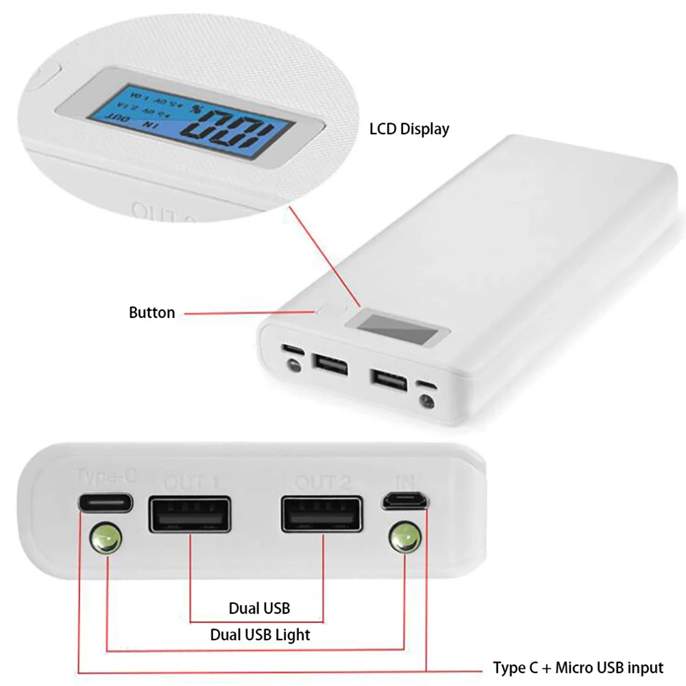 Двойной USB 8*18650 Power Bank Тип предусмотренной батареи C контейнер под элемент питания
