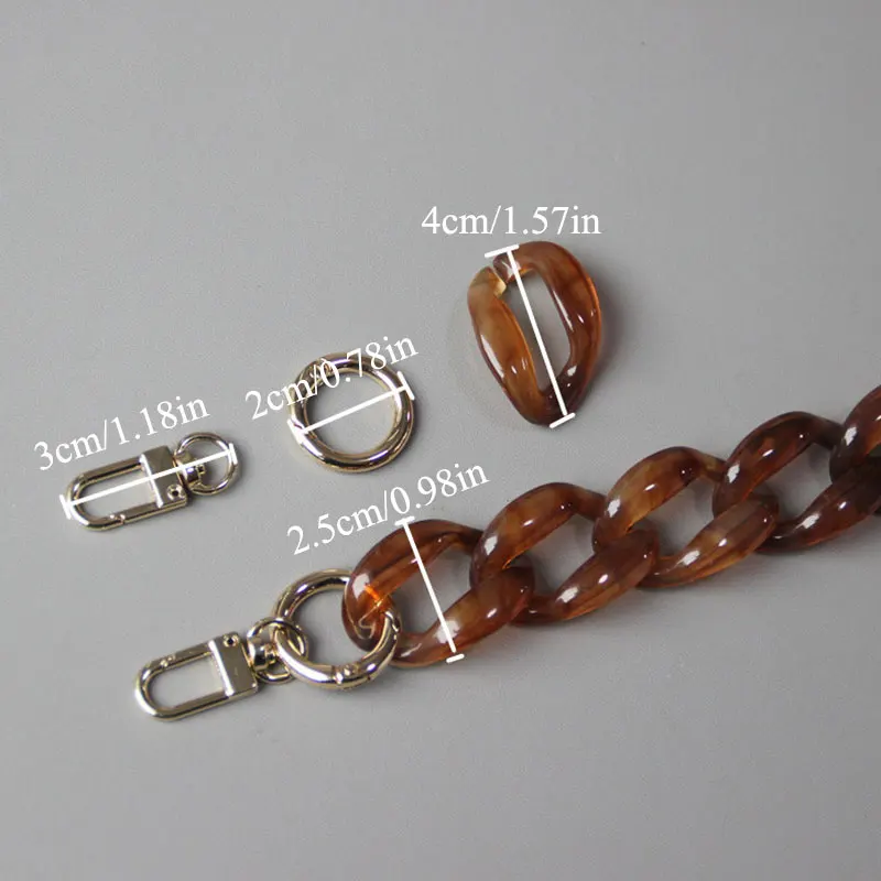 

New Fashion Woman Bag Accessory Detachable Replacement Blue Coffee Brown Acrylic Chain Luxury Strap Resin Shoulder Clutch Chain
