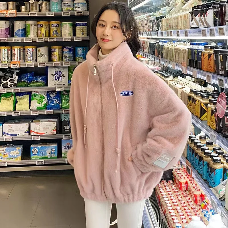 

Lambs wool coat female 2021 new winter add hair thickening cotton-padded jacket brief paragraph small cotton-padded jacket