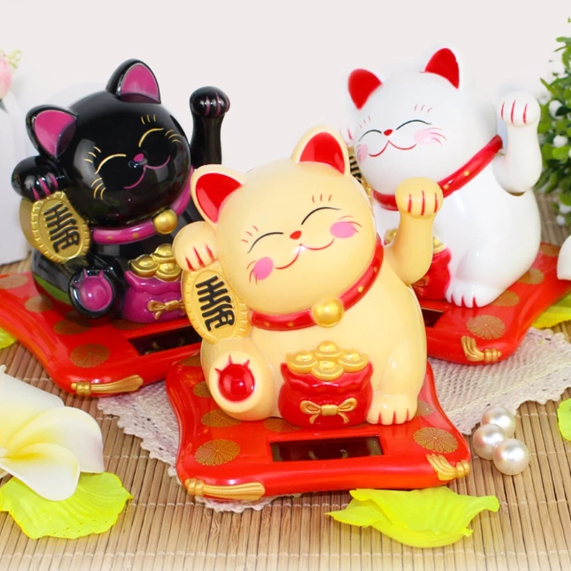 Solar Electric Cute Lucky Cat Ornaments Desktop Craft Art Home Shop Hotel Decor | Дом и сад