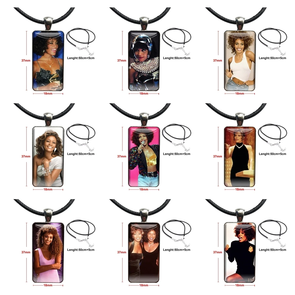 Стальной цветной стеклянный кабошон с оправой в виде прямоугольника и подвеской в форме шокера "Звезда Уитни Хьюстон" для женской бижутерии "Flash on".