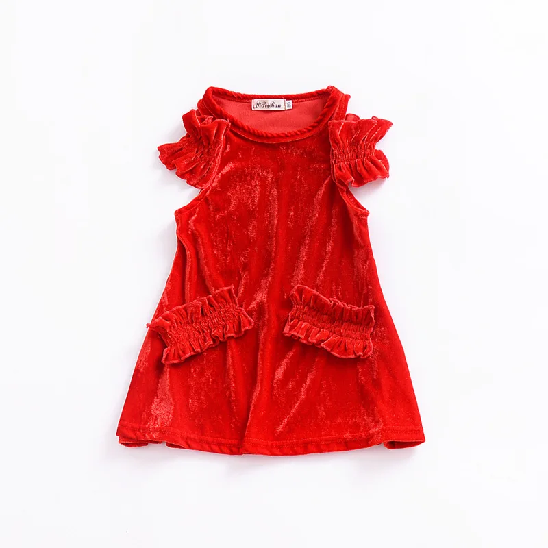 European And American Girls Baby Gold Velvet Dress Chritsmas Clothes Children's Off-the-shoulder Sleeve Princess | Детская одежда и