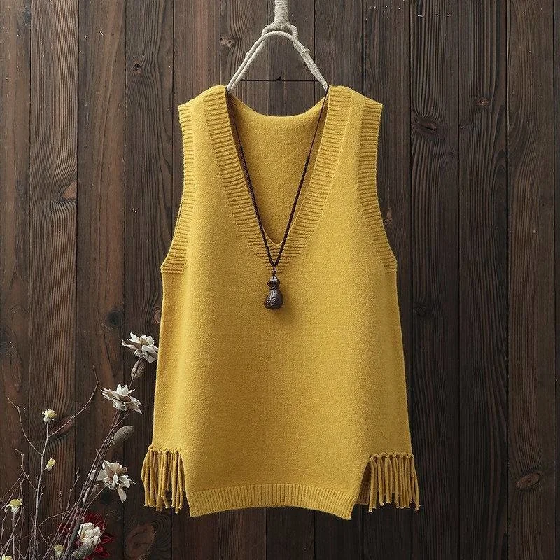 

Women Sweater Vest Fall Women's Clothing Loose V-neck Sweater Vest Sweater Vest Short Coat
