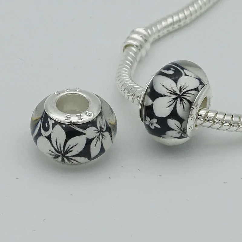 12 шт./лот, бусины из смолы, подходят для браслетов Pandora и браслетов, стеклянные бусины сделай сам, подвески, изготовление бусин и ювелирных изделий - Цвет: white floer