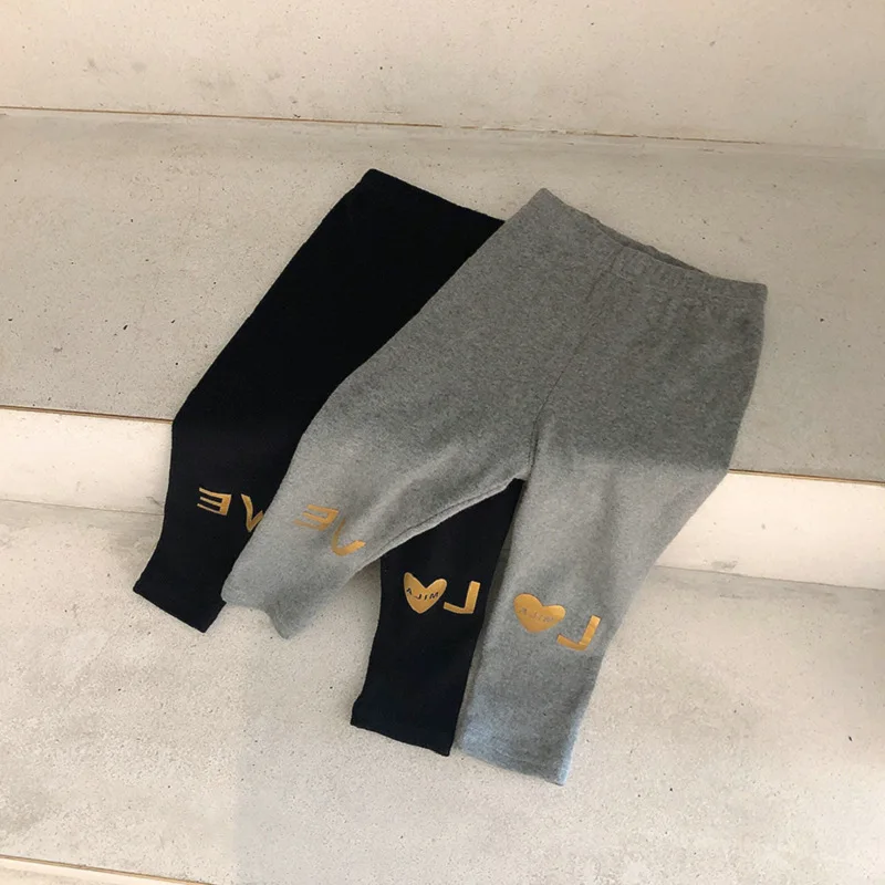 

DFXD Spring Autumn Baby Girl Leggings Children Clothes Casual 100% Cotton Letter Print Skinny Pencil Pants Slim Long Trousers