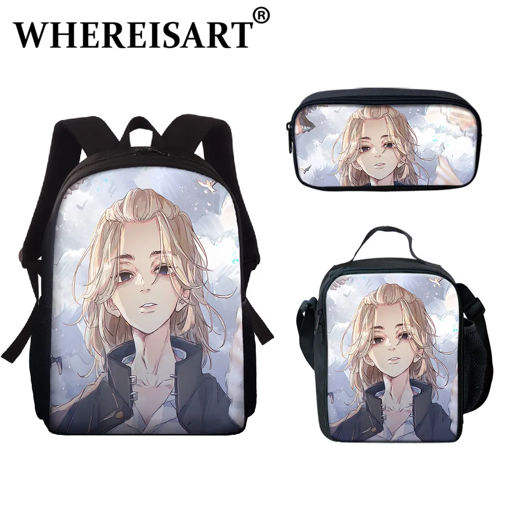 

Честное оформление, индивидуальный дизайн, унисекс, аниме Токийский Мстители, 3 шт./компл., рюкзак, школьная сумка, Mikey, обеденпосылка пакет, р...