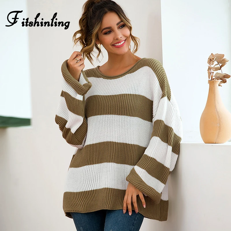 Fitshinling повседневные женские свитера в полоску с длинными рукавами и пуловеры 2019