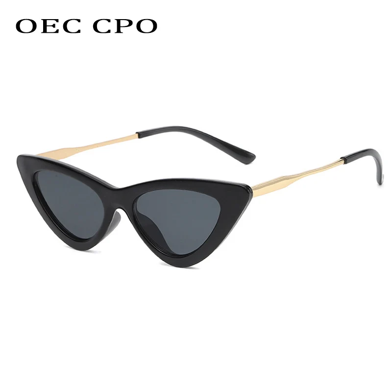 

OEC CPO Fashion Small Cat Eye Sunglasses Women Vintage Alloy Black Sun Glasses Female Popular Eyewear Men Shades UV400