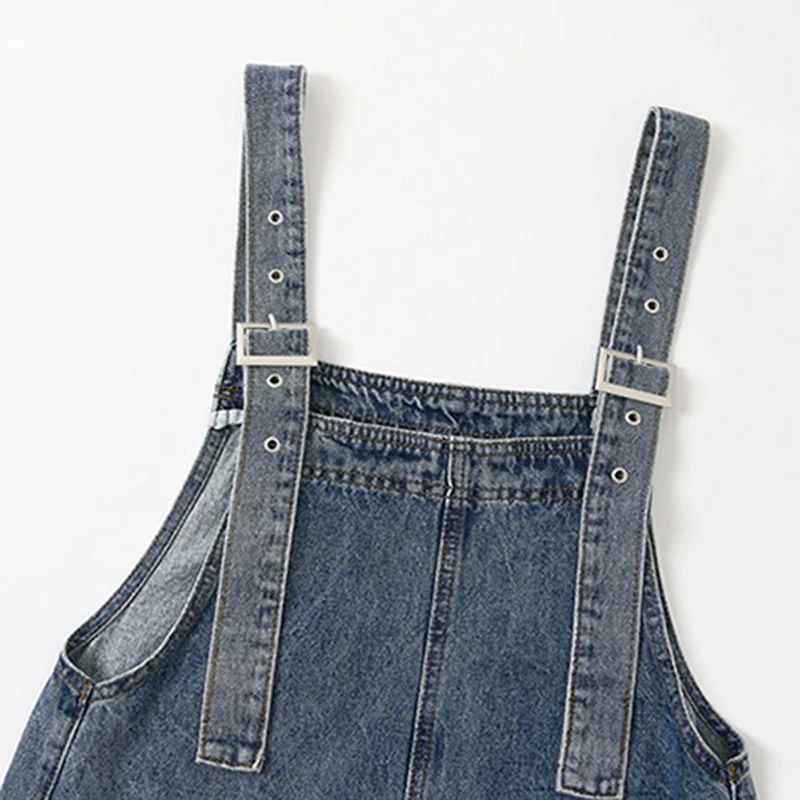 Женские джинсовые брюки с широкими штанинами синие свободные комбинезоны на