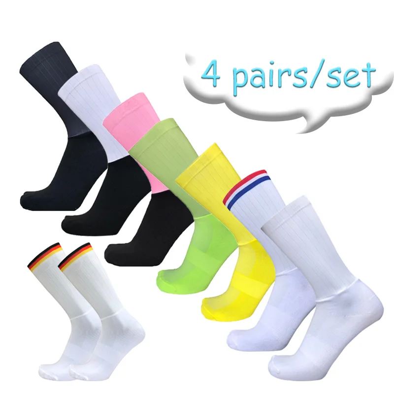 

4 Pairs/set Cycling Socks Anti Slip Silicone Men Women Sports Socks Breathable Pro Competition Calcetines Ciclismo