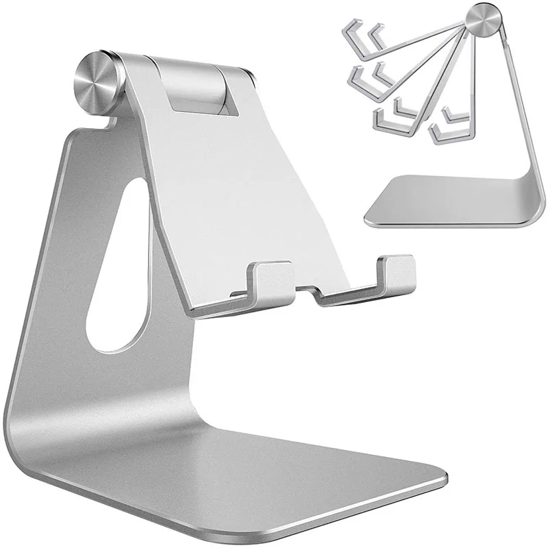 

Adjustable Mobile Phone Holder Stand Desk Cradle Dock for iPhone Huawei Samsung iPad Mini Tablet Aluminum Alloy Silver