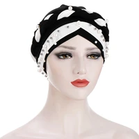 2022 new muslim women turban cap fashion double nail pearl beaded women headscarf elastic loose wrap headscarf hair accessories
