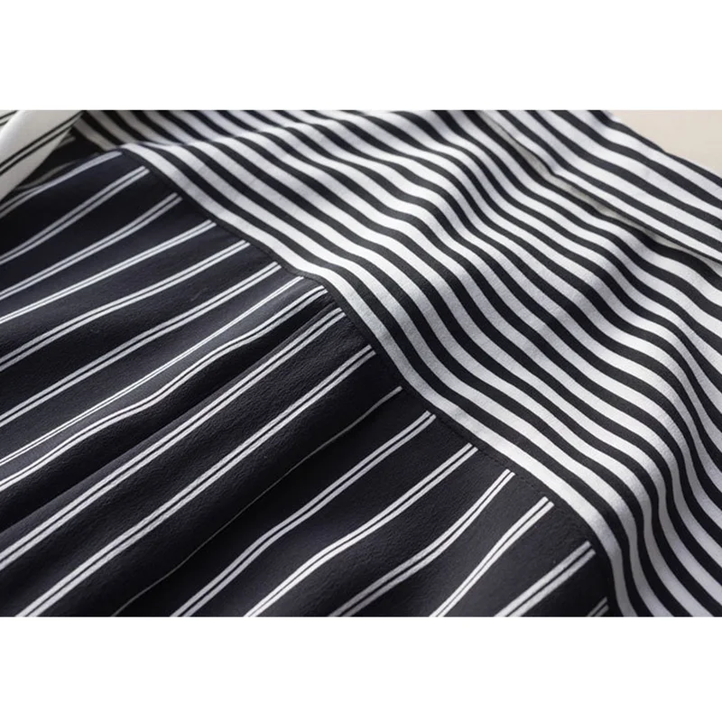 

black white striped fashion silk shirt satin long sleeve top blouses tops shirts for women office blouse tulle asymmetrical 2021