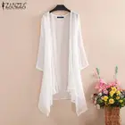 ZANZEA элегантная прочные кардиганы Женская летняя блузка накидка Повседневная с длинным рукавом асимметричные топы пляжное кимоно