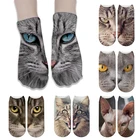 Новинка, носки с 3D принтом кота, летние короткие мужские носки с милыми мультяшными животными, Необычные забавные женские носки с кошачьим лицом, милые носки унисекс по щиколотку