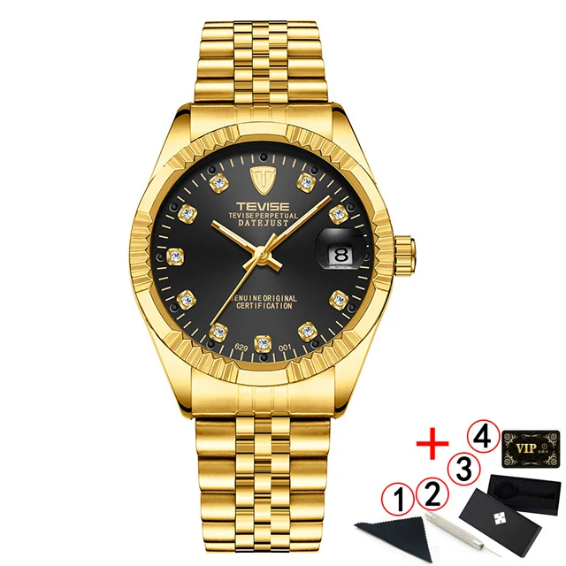 4 gold black box Tevise автоматические механические часы, спортивные роскошные Брендовые мужские часы, деловые наручные часы, мужские часы, Relogio Masculino - Цвет: 4 gold black box