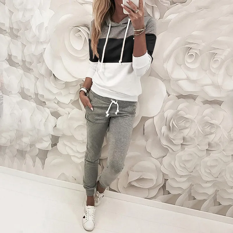 

2021 New Women Tracksuit Spring Female Sweatshirt Solid Color Long Pants Lady Sportswear Ourdoor Casual Loose Sports Suit