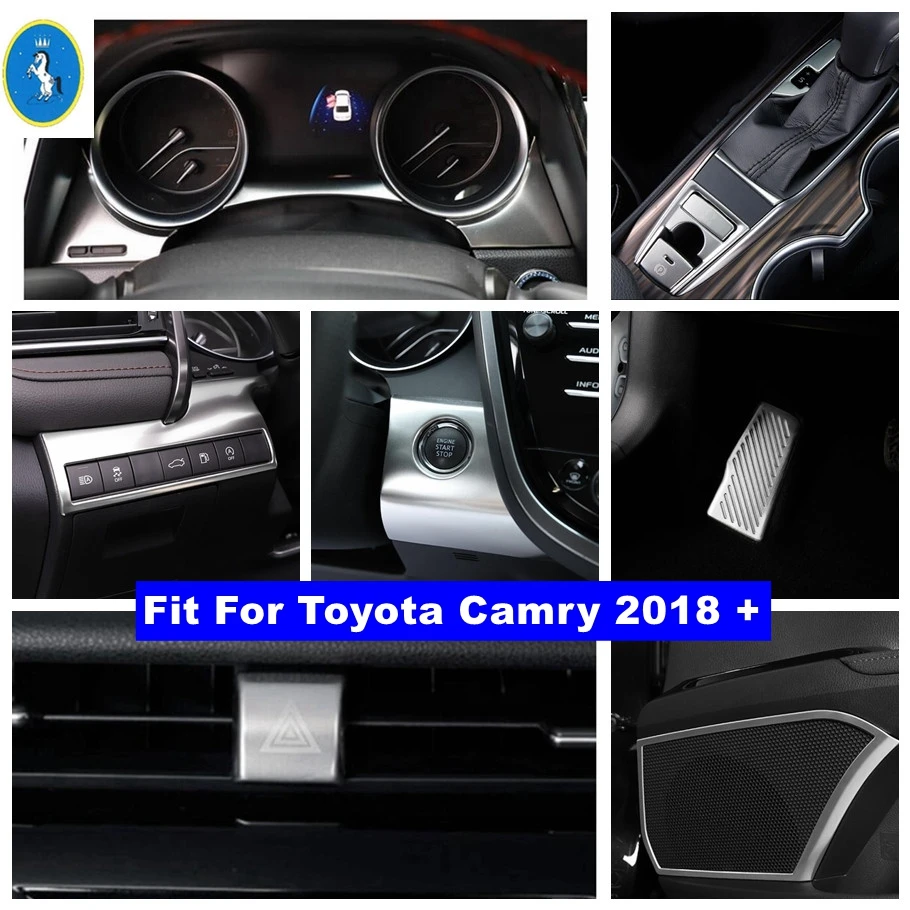 

Silver Interior Refit Kit Door Speaker / Head Lamps Button / Gear Box Panel Cover Trim Fit For Toyota Camry 2018 2019 2020 2021