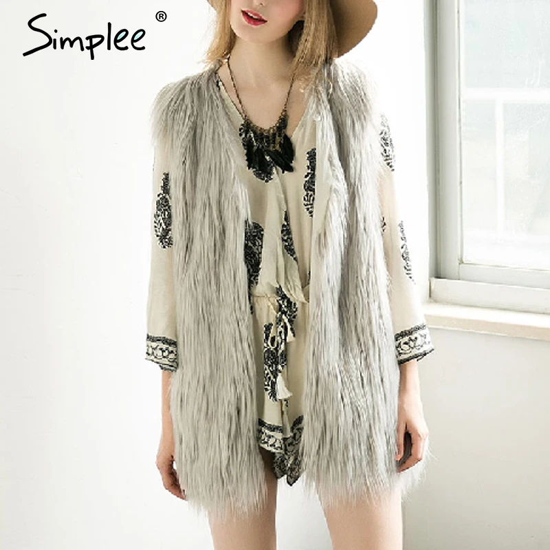 Женская черная шуба Simplee пушистая белая жилетка из искусственного меха 2019 г.