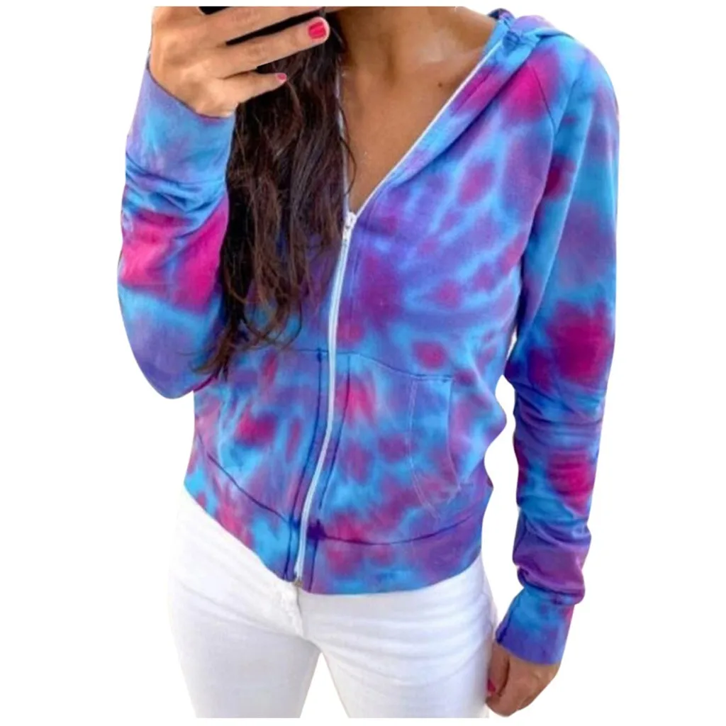 

Tie-dye Gradient Plus Size Hoodies For Women Zip Up Winter Casual Sport Loose-Fitting Cotton Sweatshirt Coat Fashion худи A25