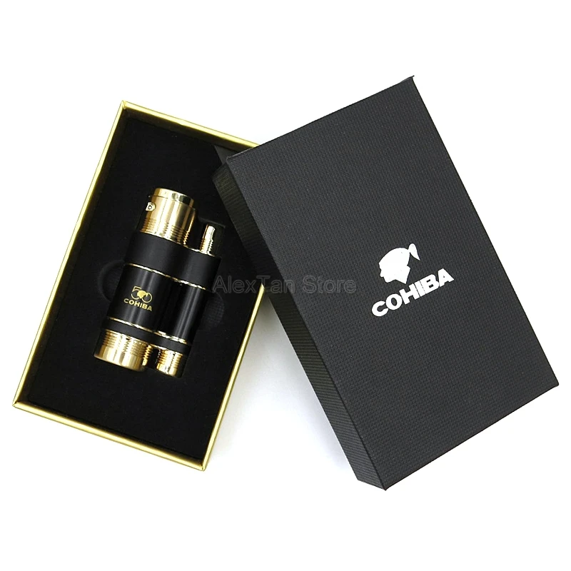 COHIBA 50th юбилей карманные металлические ветрозащитные зажигалки 3 синий фонарь огонь пламя сигарета зажигалка с клапаном фонарь Adjuste