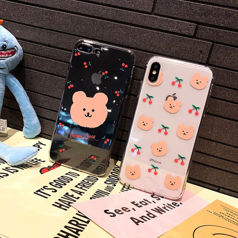 Kawaii bear корейский Прозрачный чехол для пары iPhone 11Pro Max 7 8 6s plus мягкий силиконовый X XS