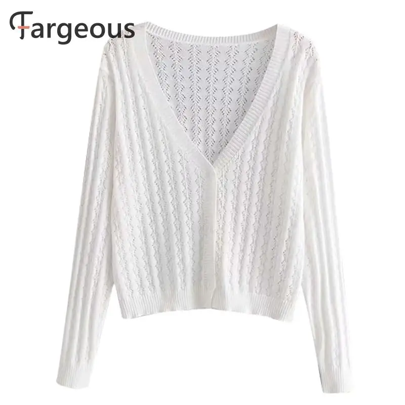 Повседневный вязаный ажурный розовый кардиган для женщин модный белый свитер на